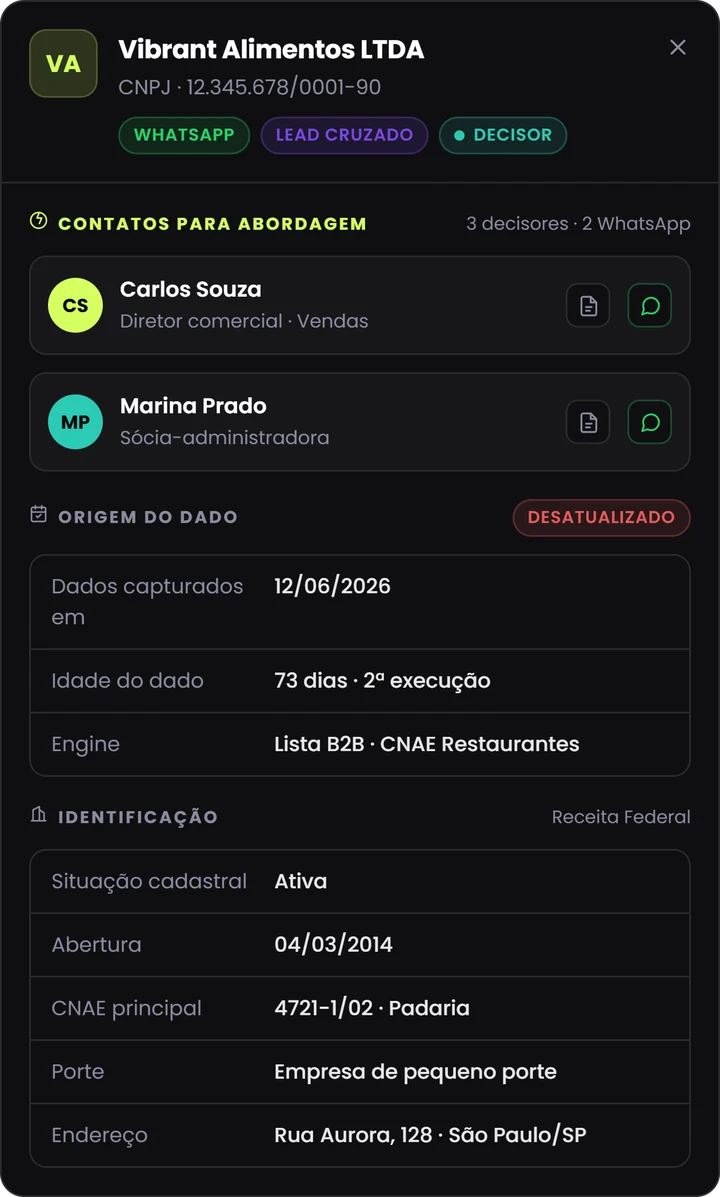 Ficha de empresa enriquecida no Data Engine